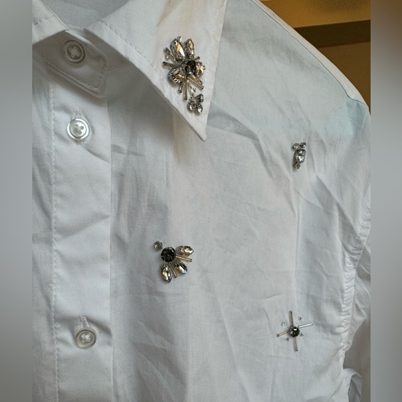 NWT Jason Wu White Button-Up Crop Shirt with Jewel Bead Details - Picture 4 of 11